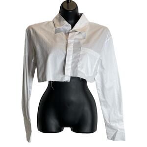 Commense Asymmetrical Cotton Crop Button Up Shirt - Medium